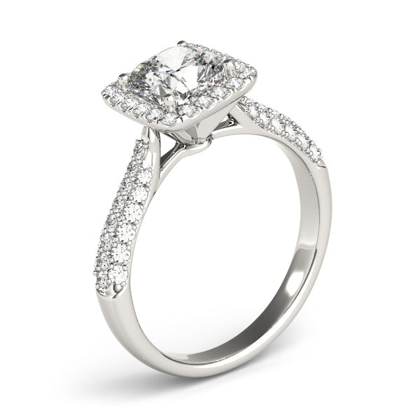 Multi-Row Pavé Cushion Halo Engagement Ring