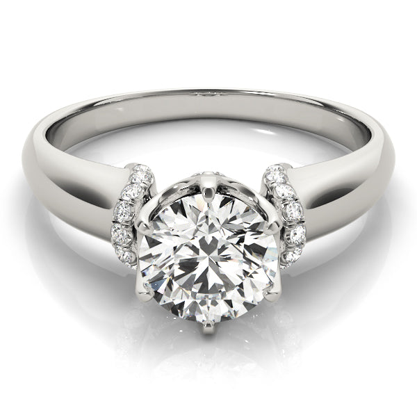 Round Solitaire Cluster Accent Engagement Ring