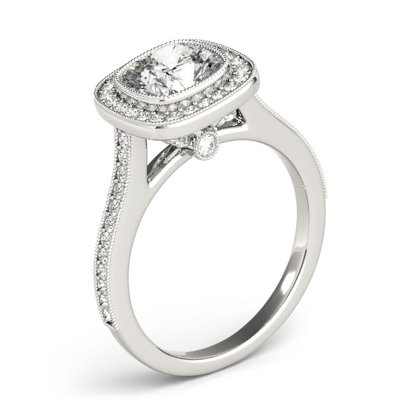 Halo Cushion Cut Diamond Engagement Ring with Sparkling Halo Design