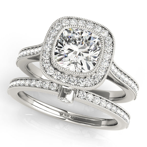 Halo Cushion Cut Diamond Engagement Ring with Sparkling Halo Design