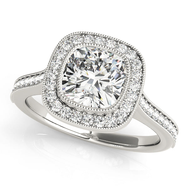 Halo Cushion Cut Diamond Engagement Ring with Sparkling Halo Design