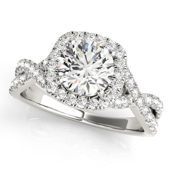 Twisted Split Shank Halo Engagement Ring