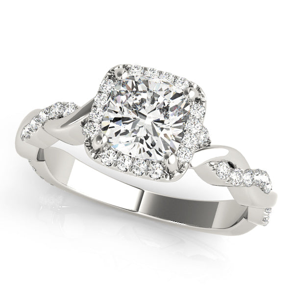 Cushion Halo Twisted Shank Engagement Ring