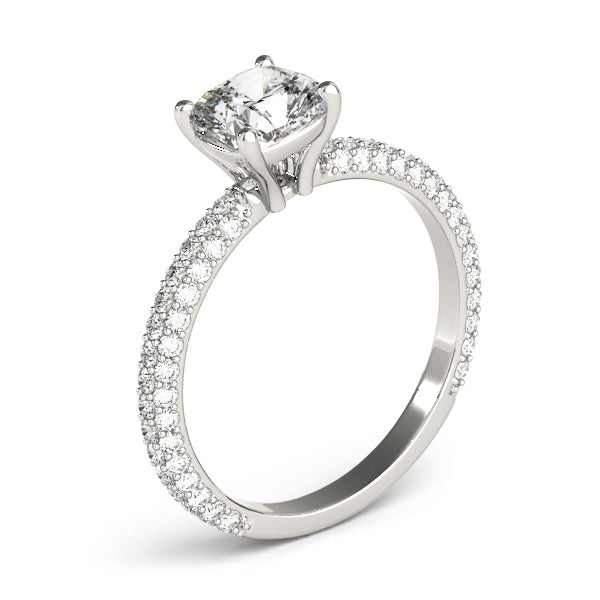 Pavé Cushion Cut Peg-Head Engagement Ring
