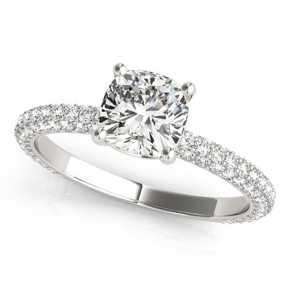 Pavé Cushion Cut Peg-Head Engagement Ring