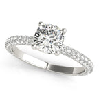 Pavé Cushion Cut Peg-Head Engagement Ring