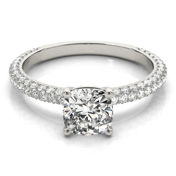 Pavé Cushion Cut Peg-Head Engagement Ring