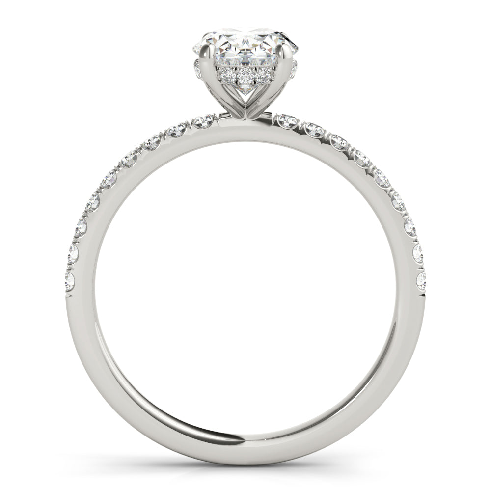 Oval Hidden Halo Engagement Ring, Diamond Band