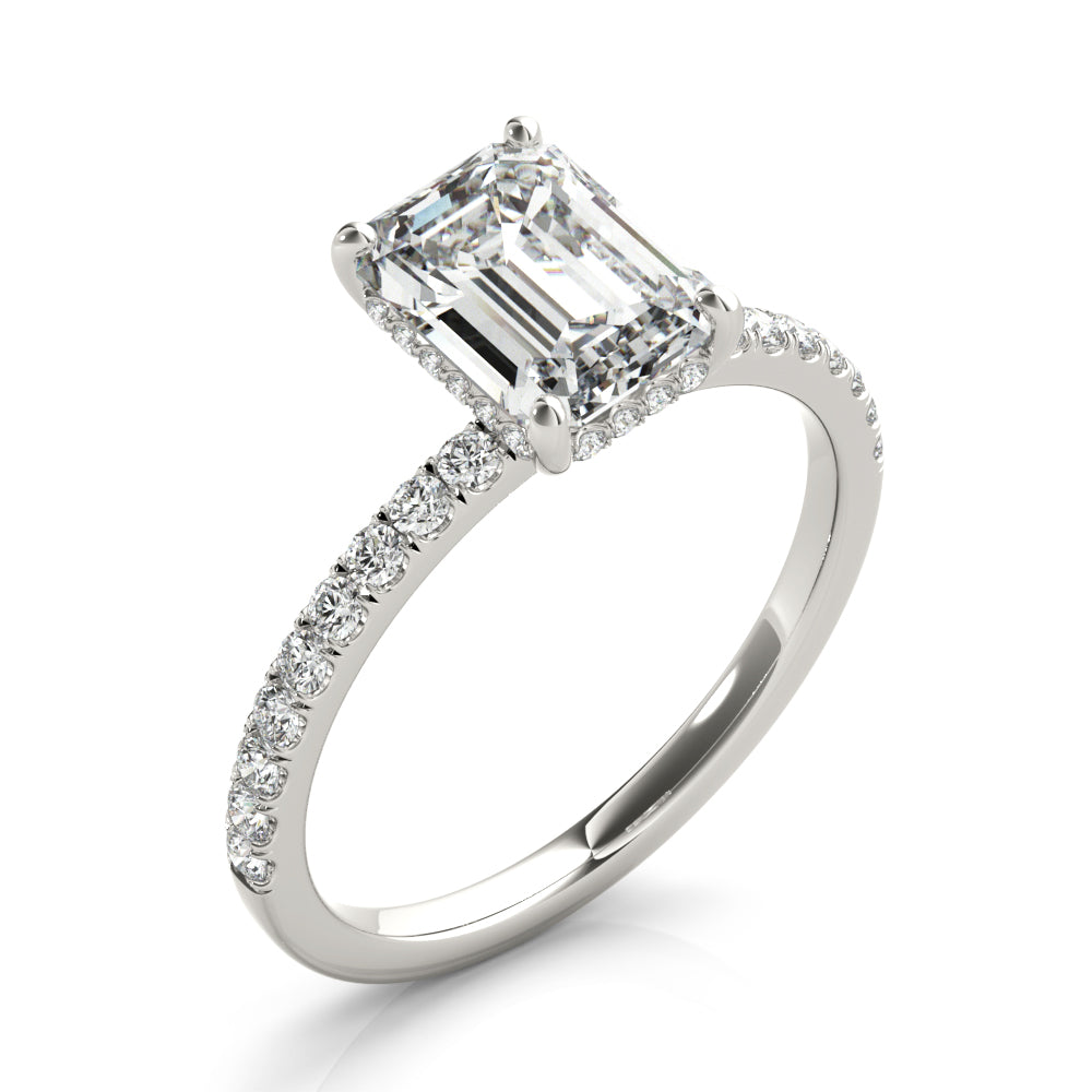 Emerald Cut Diamond Engagement Ring with Hidden Halo 1.25 Carat