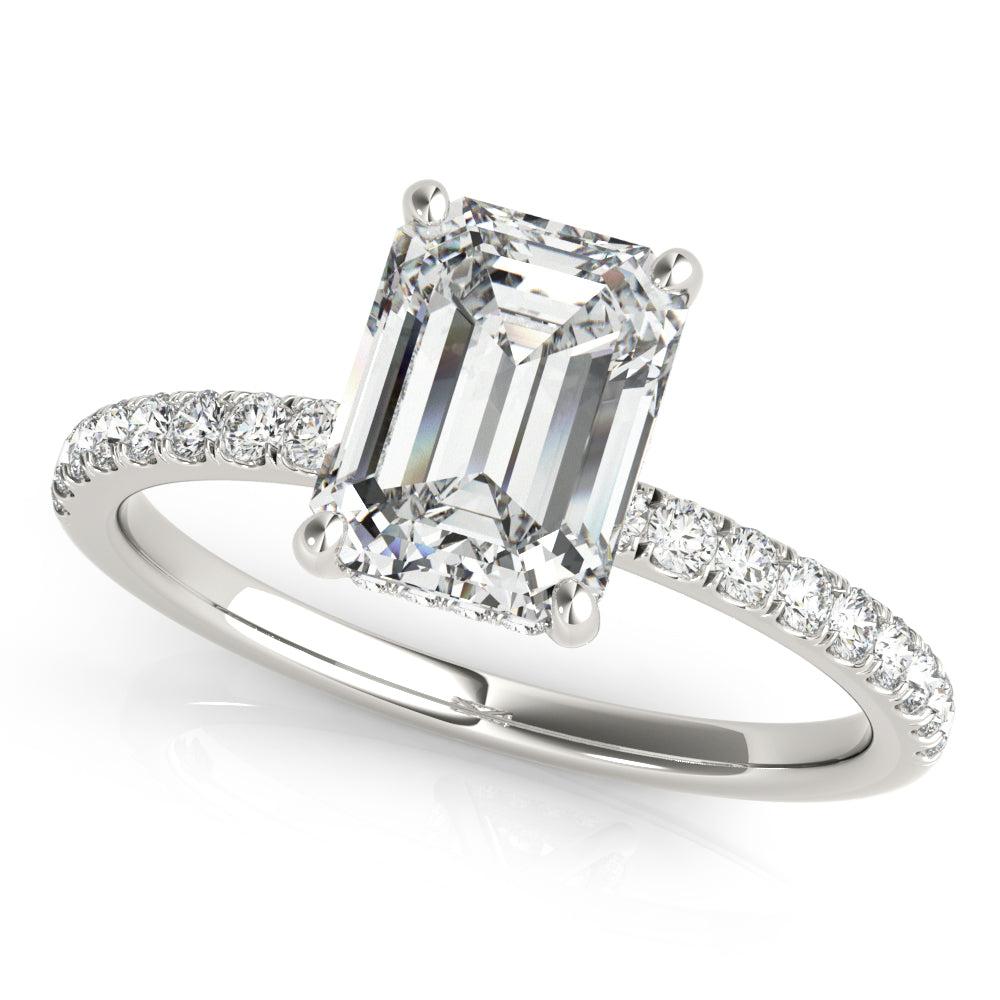 Emerald Cut Diamond Engagement Ring with Hidden Halo 1.25 Carat