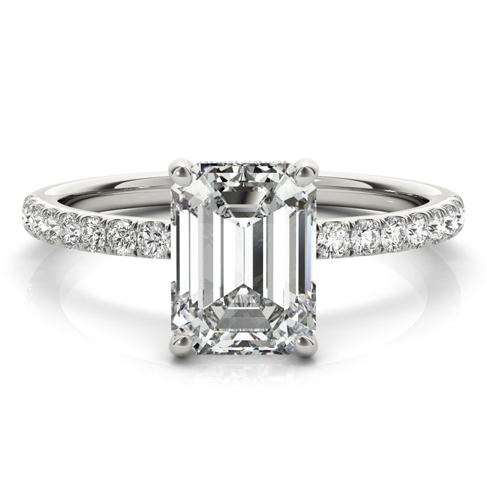 Emerald Cut Diamond Engagement Ring with Hidden Halo 1.25 Carat
