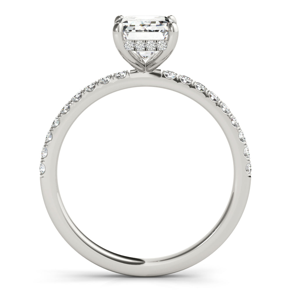 Emerald Cut Diamond Engagement Ring with Hidden Halo 1.25 Carat