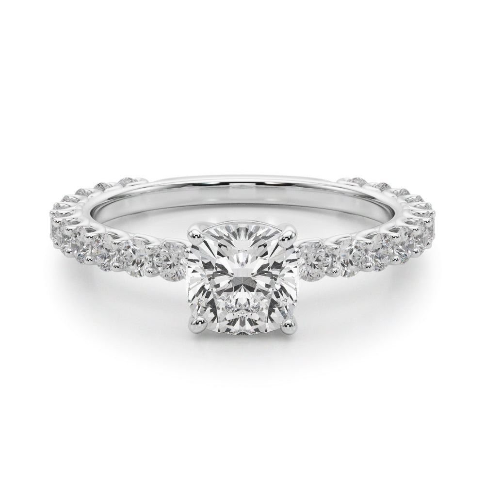 Cushion Cut Single Row Shared Prong Engagement Ring