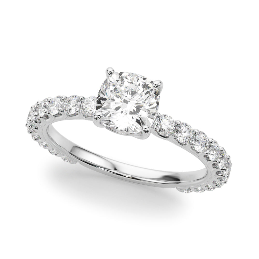 Cushion Cut Single Row Shared Prong Engagement Ring