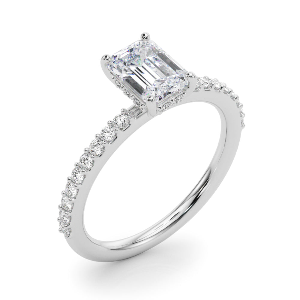Emerald Cut Diamond Engagement Ring with Hidden Halo 0.90 Carat
