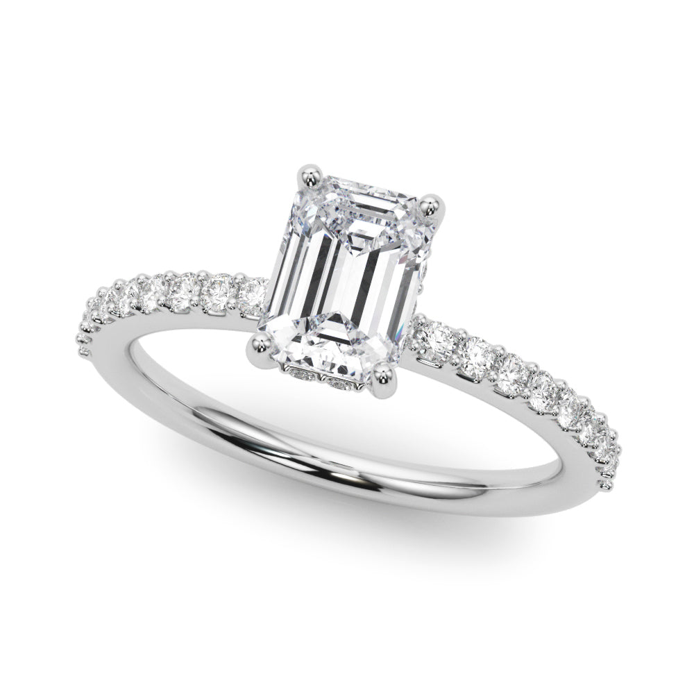 Emerald Cut Diamond Engagement Ring with Hidden Halo 0.90 Carat