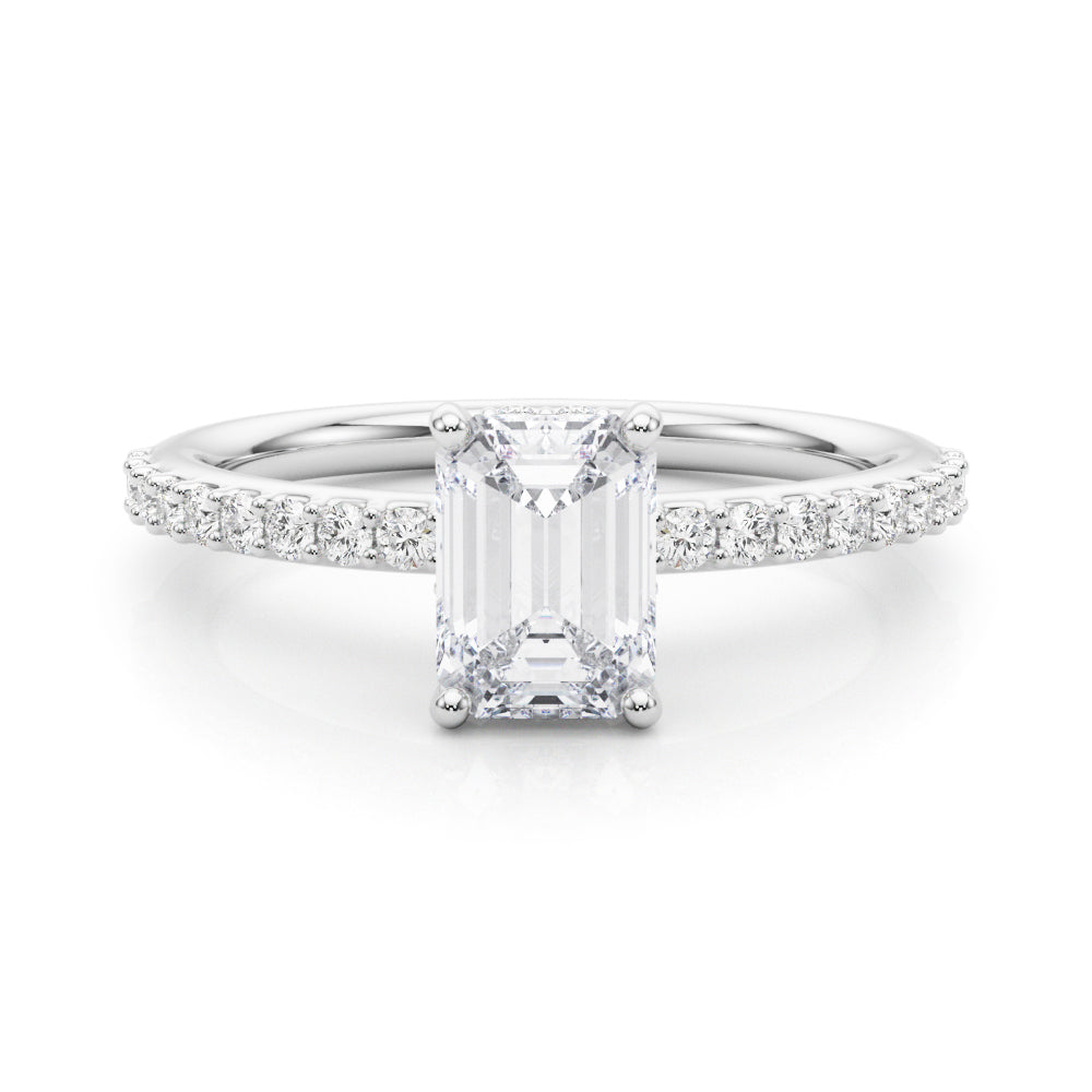 Emerald Cut Diamond Engagement Ring with Hidden Halo 0.90 Carat