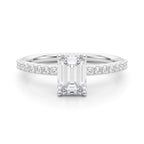 Emerald Cut Diamond Engagement Ring with Hidden Halo 0.90 Carat