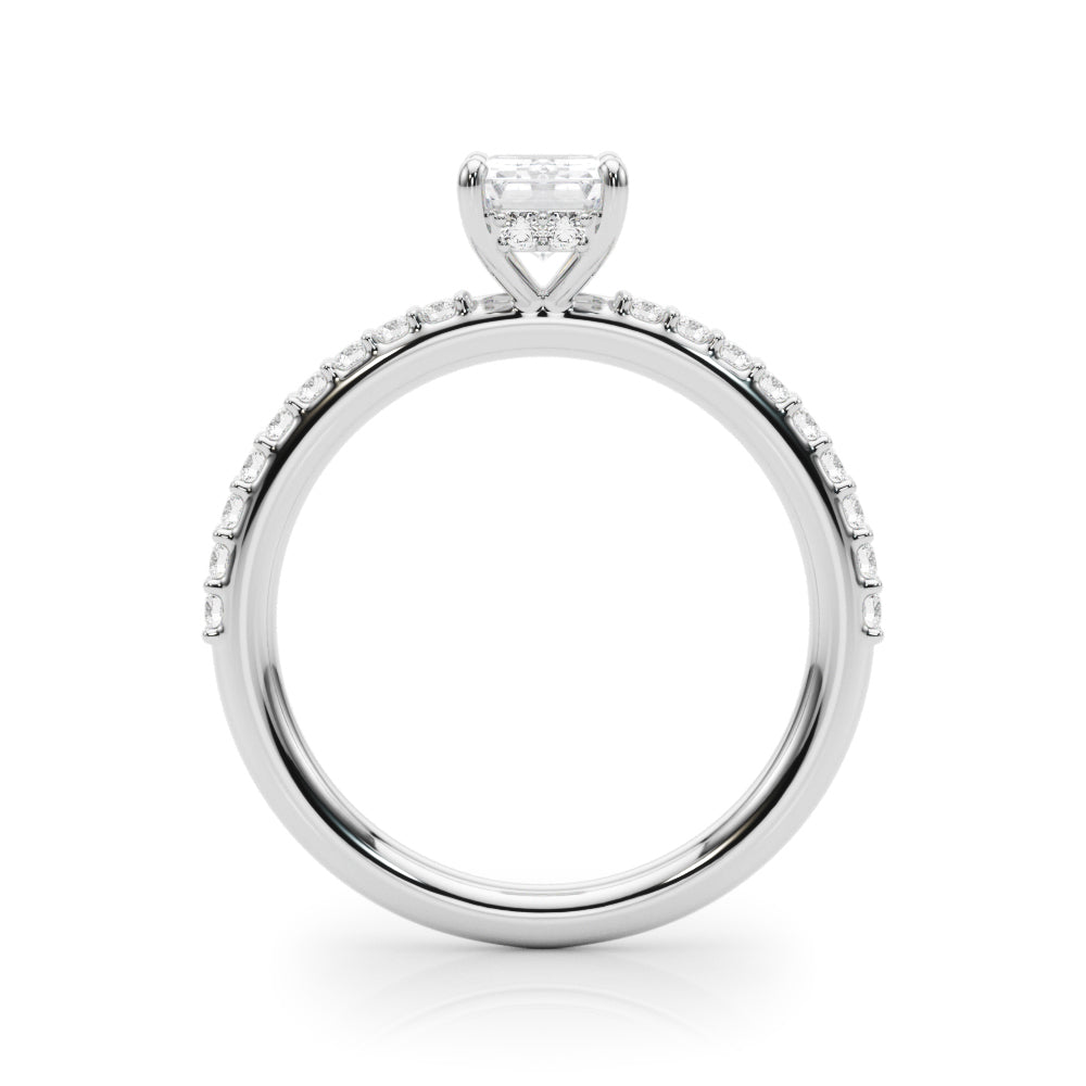 Emerald Cut Diamond Engagement Ring with Hidden Halo 0.90 Carat