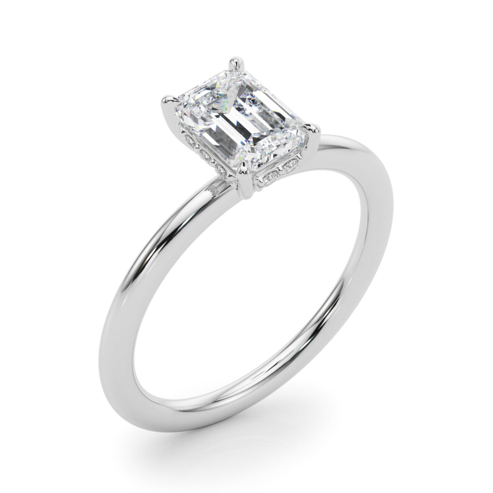 Emerald Cut Diamond Engagement Ring with Hidden Halo 0.90 Carat