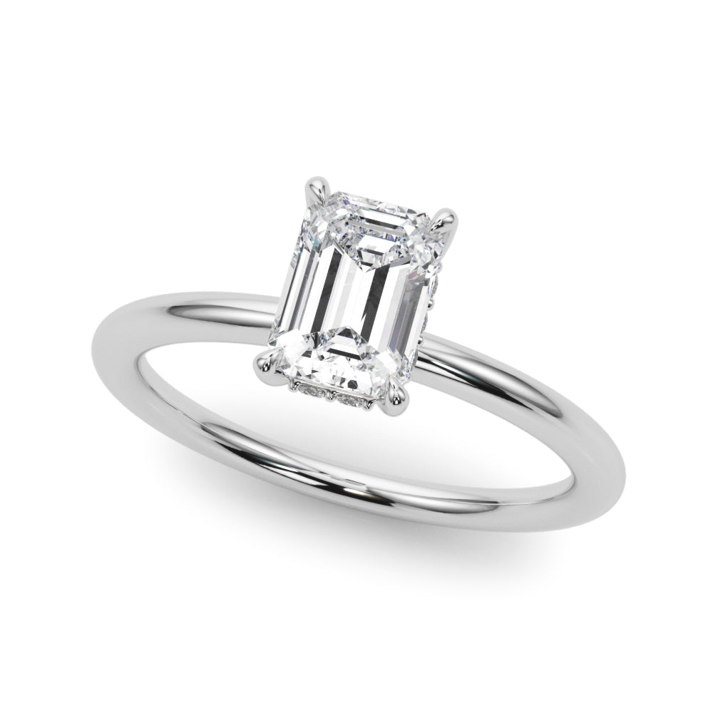 Emerald Cut Diamond Engagement Ring with Hidden Halo 0.90 Carat