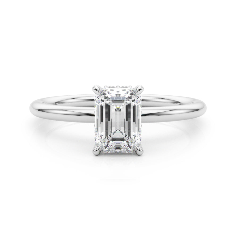 Emerald Cut Diamond Engagement Ring with Hidden Halo 0.90 Carat