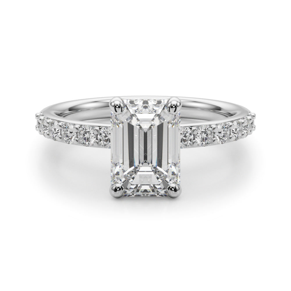 Emerald Cut Diamond Engagement Ring with Single Row Band 0.30 Carat