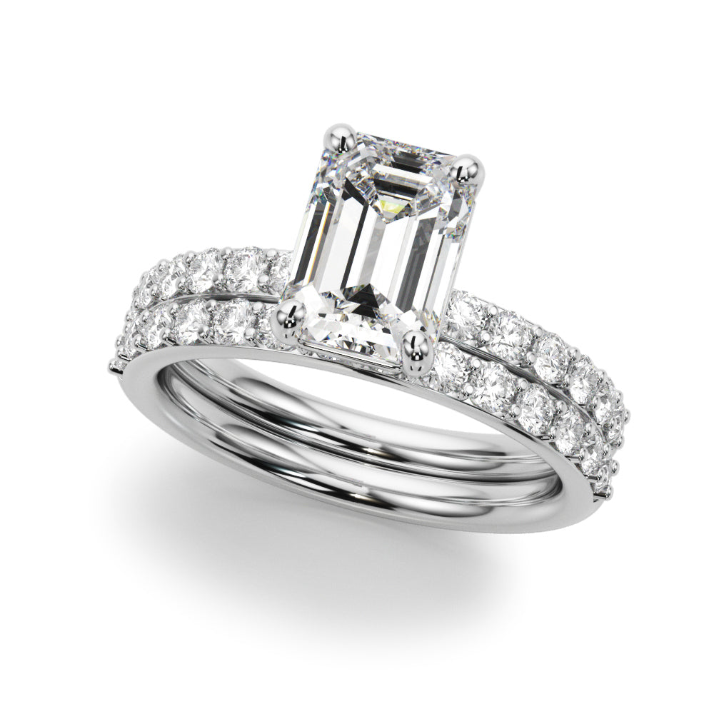 Emerald Cut Diamond Engagement Ring with Single Row Band 0.30 Carat