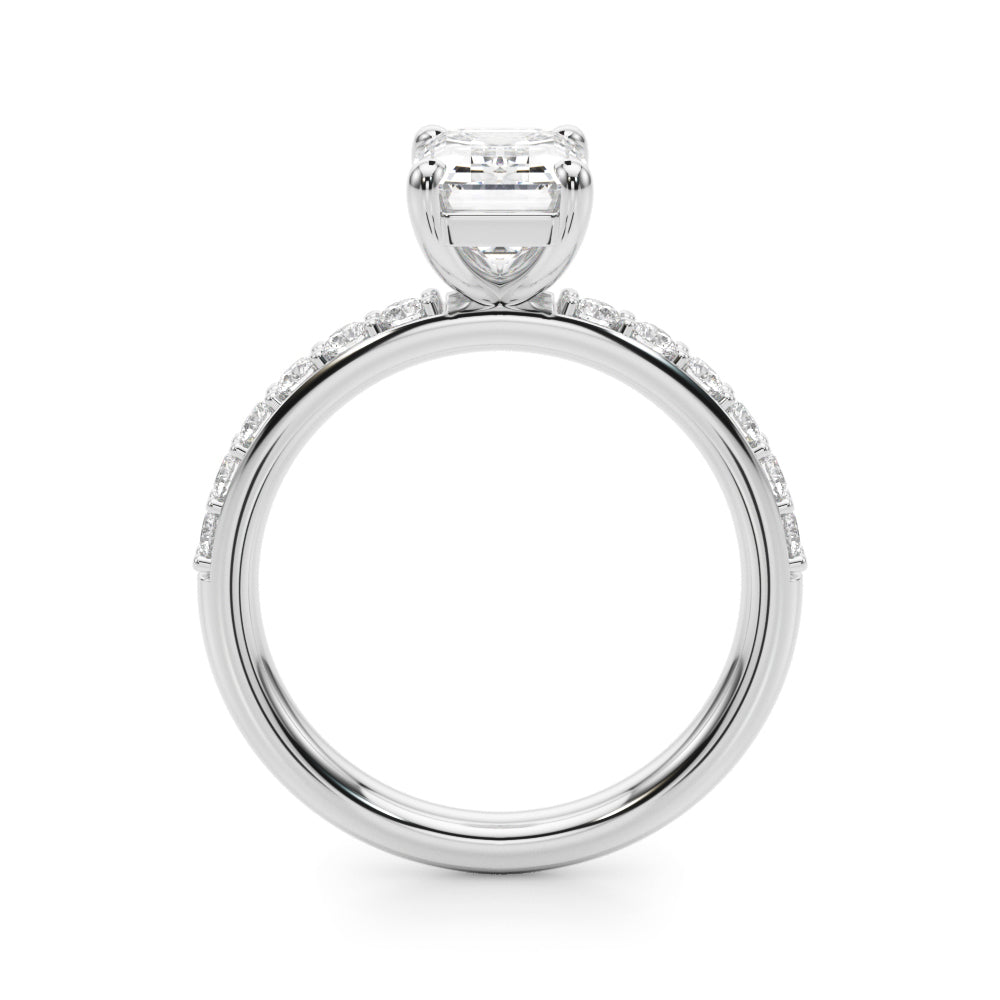 Emerald Cut Diamond Engagement Ring with Single Row Band 0.30 Carat