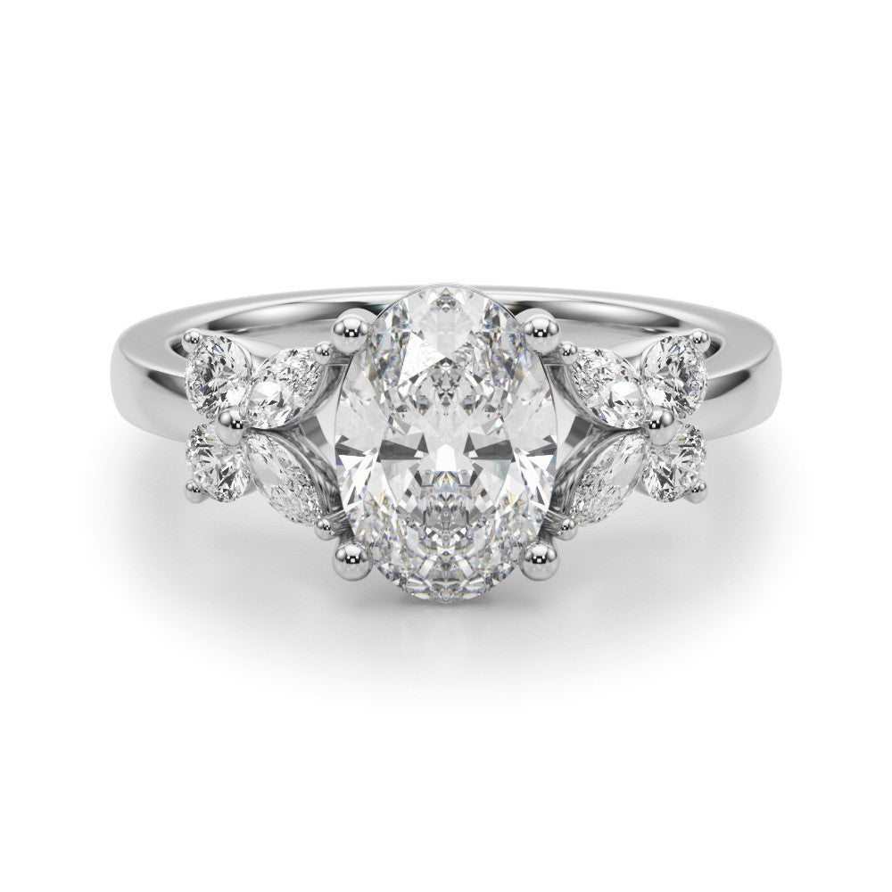 Floral Oval Halo Engagement Ring 8x6mm