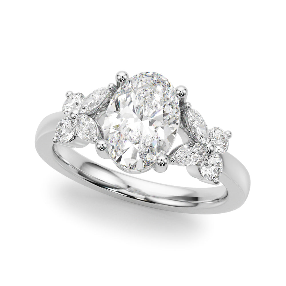 Floral Oval Halo Engagement Ring 8x6mm