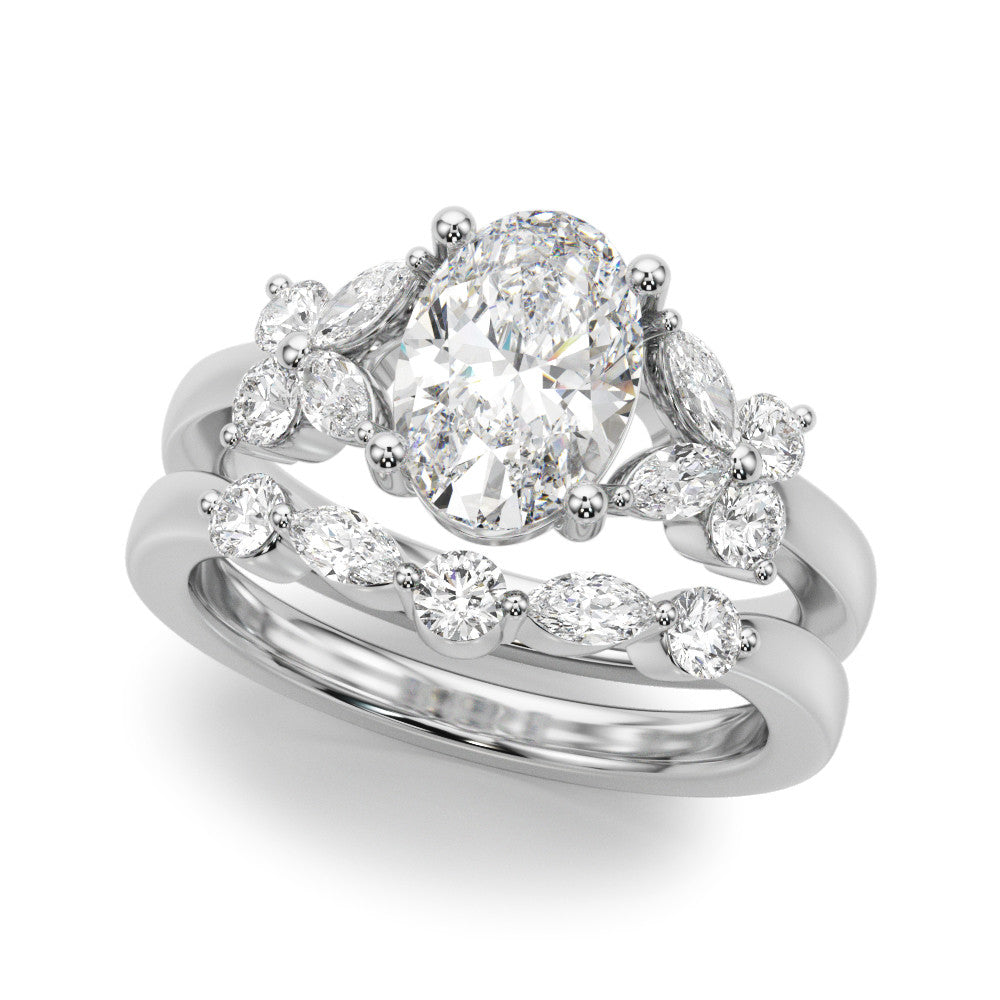 Floral Oval Halo Engagement Ring 8x6mm