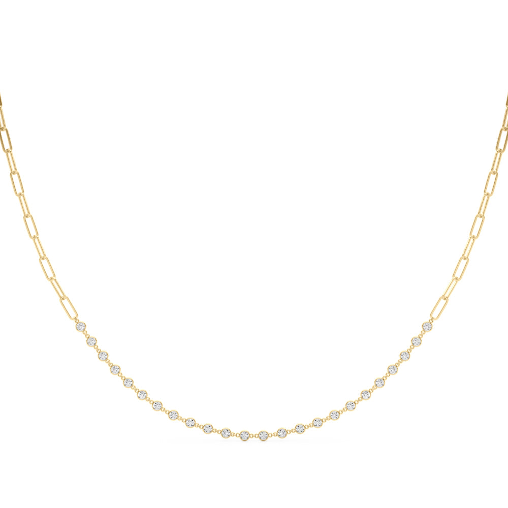 Bezel Diamond Paperclip Chain Necklace