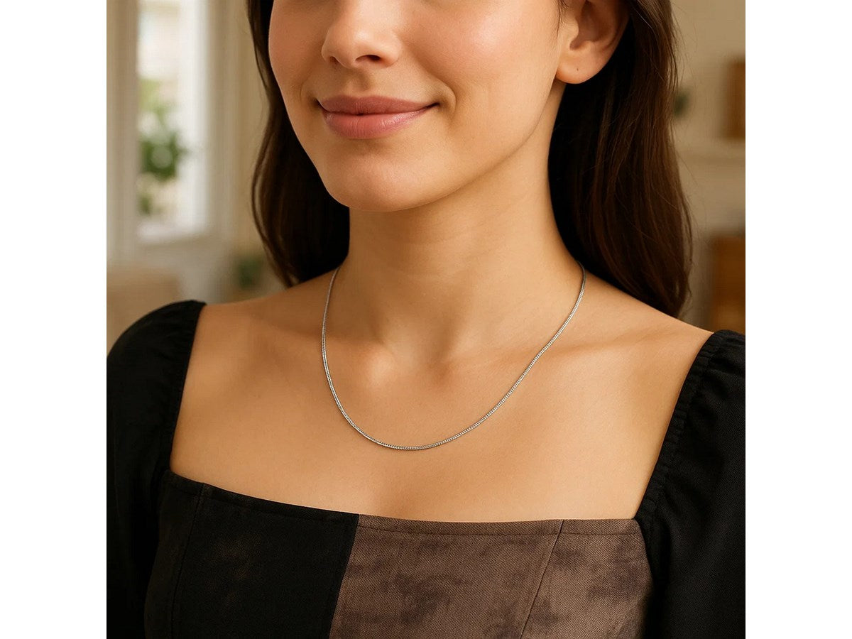 Sterling Silver Rhodium Plated Octagonal Snake Chain Necklace