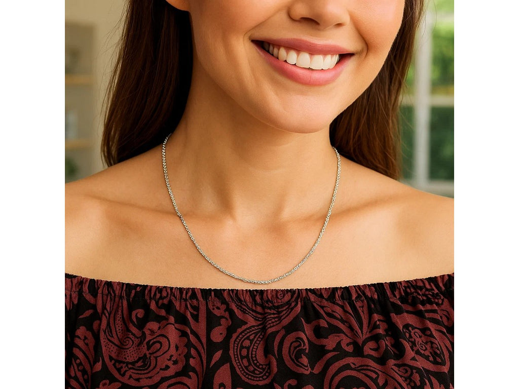 Sterling Silver Rhodium Plated Sparkle Chain Necklace – 1.60 mm