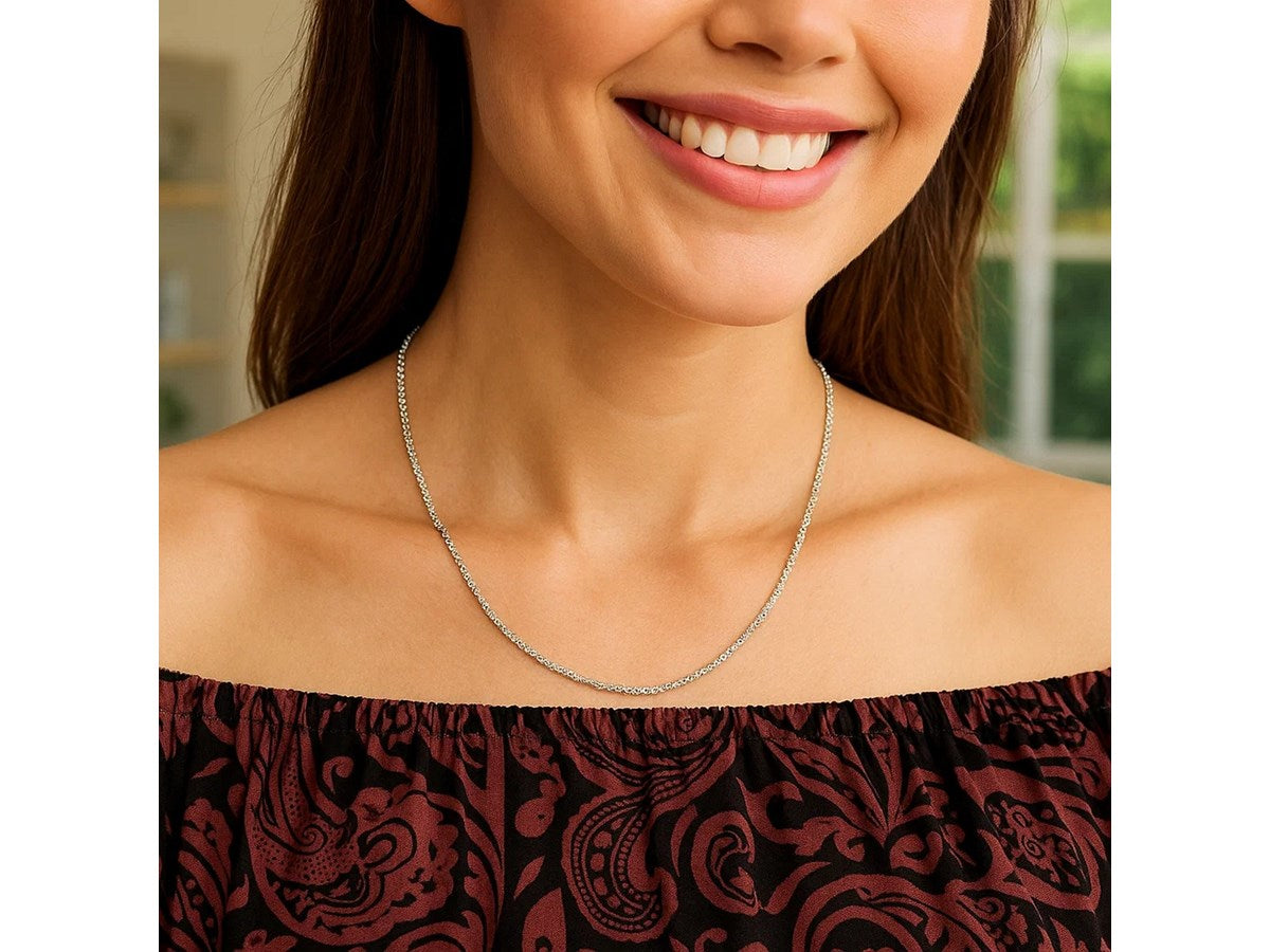 Sterling Silver Rhodium Plated Sparkle Chain Necklace – 1.60 mm
