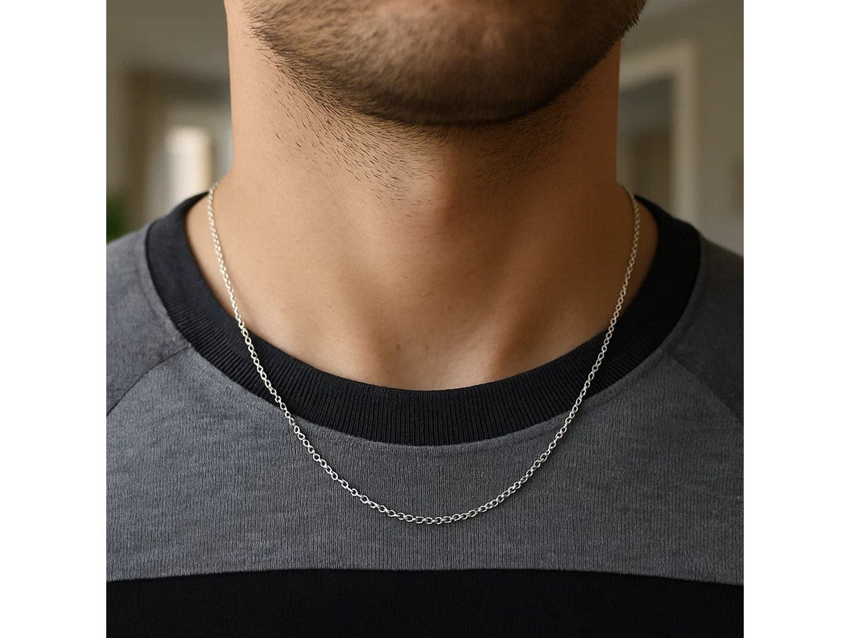 Sterling Silver Rhodium Plated Round Cable Chain Necklace