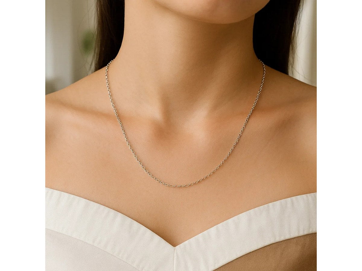 Sterling Silver Rhodium Plated Round Cable Chain Necklace