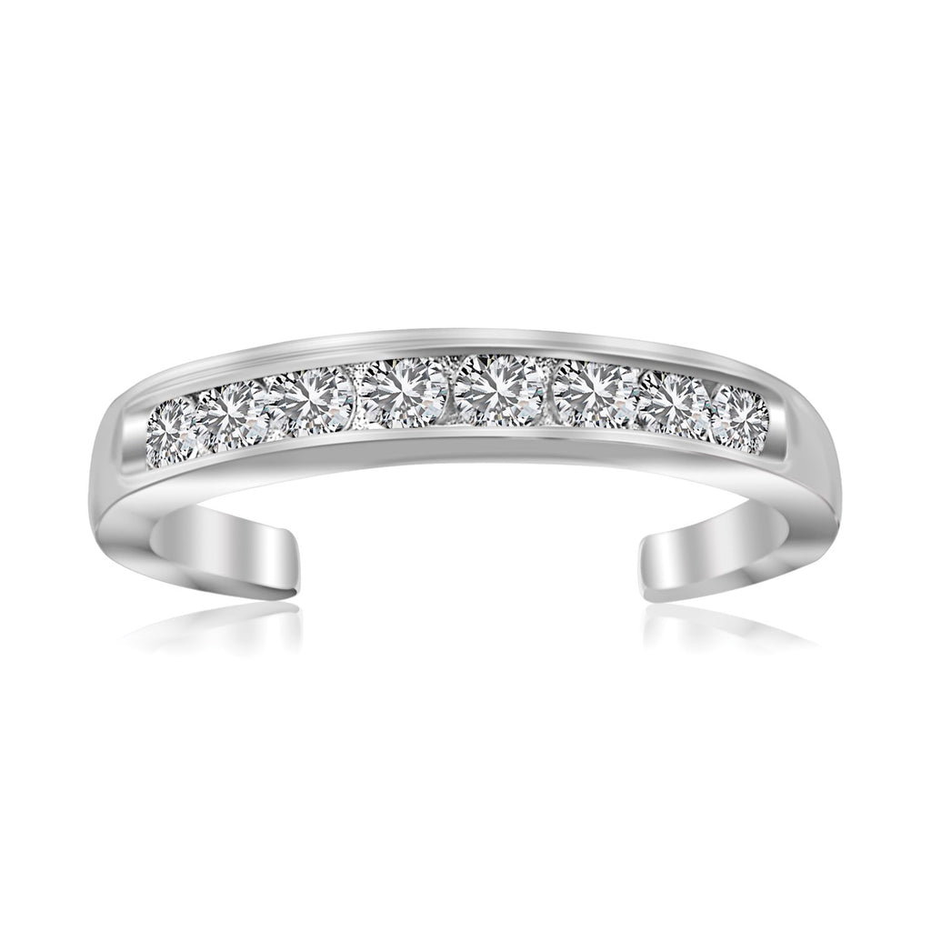 White Cubic Zirconia Band Toe Ring in Rhodium Sterling Silver