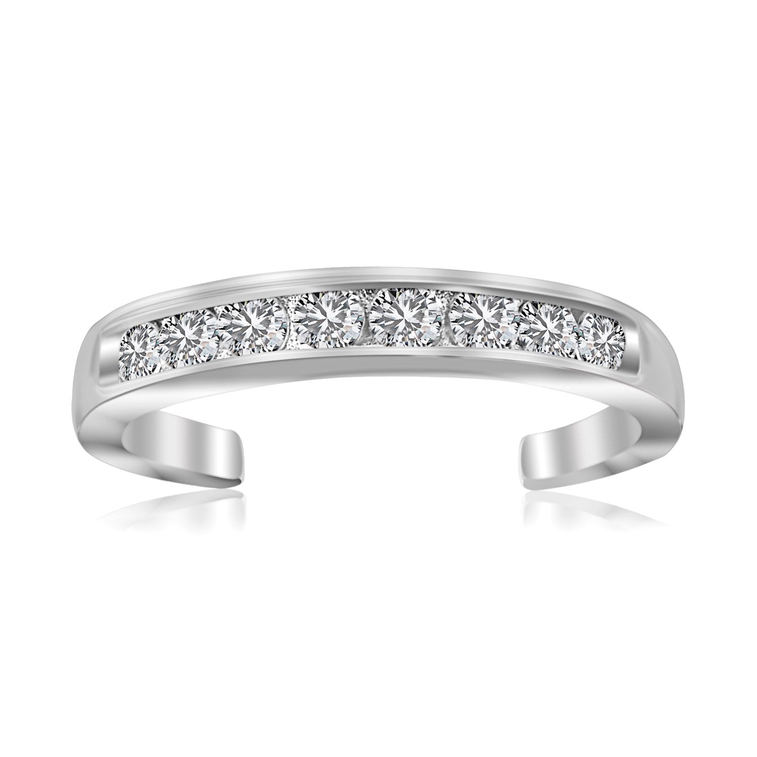 White Cubic Zirconia Band Toe Ring in Rhodium Sterling Silver