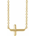 Yellow Gold Sideways Cross Pendant Necklace 16 Inch Minimalist Polished Chain