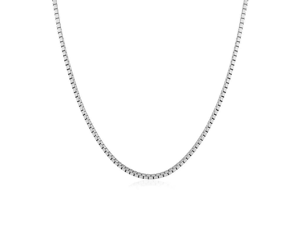 Sterling Silver Rhodium Plated Box Chain Necklace – 1.10 mm