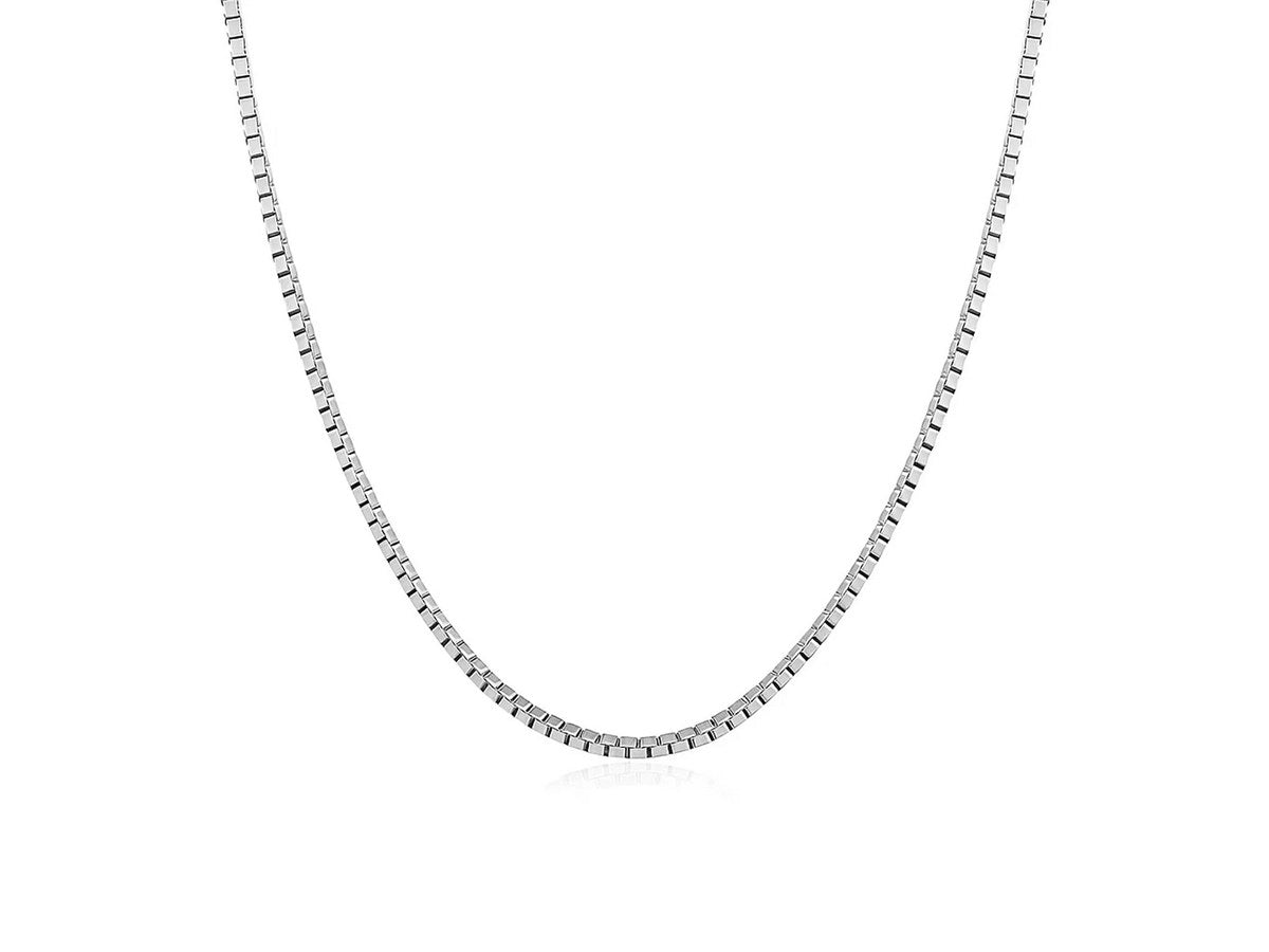 Sterling Silver Rhodium Plated Box Chain Necklace – 1.10 mm
