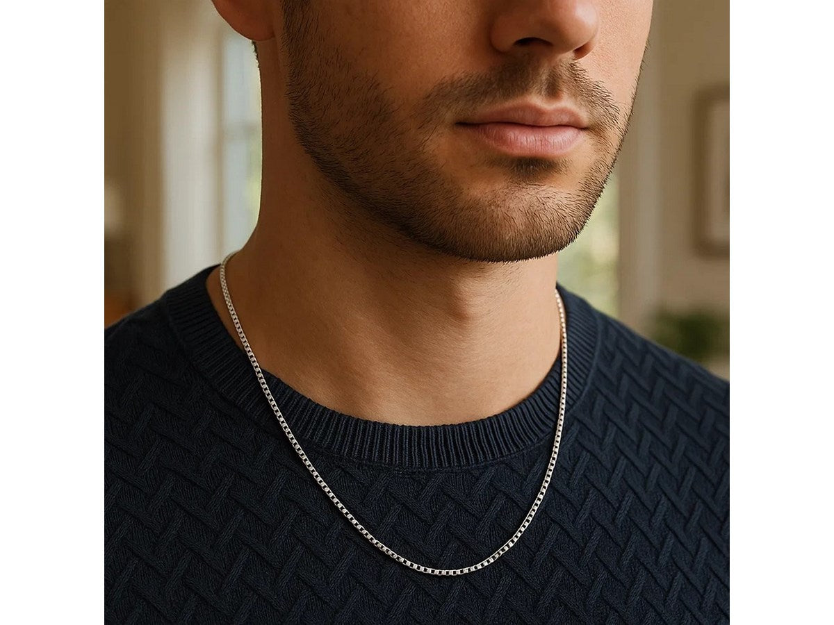 Sterling Silver Rhodium Plated Box Chain Necklace – 1.10 mm