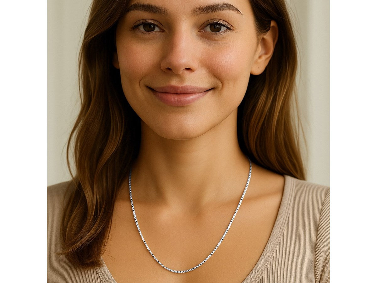 Sterling Silver Rhodium Plated Box Chain Necklace – 1.10 mm
