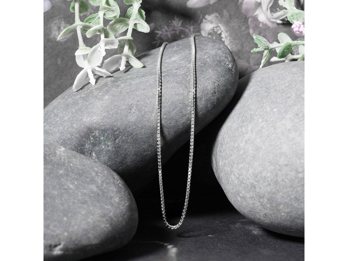Sterling Silver Rhodium Plated Box Chain Necklace – 1.10 mm
