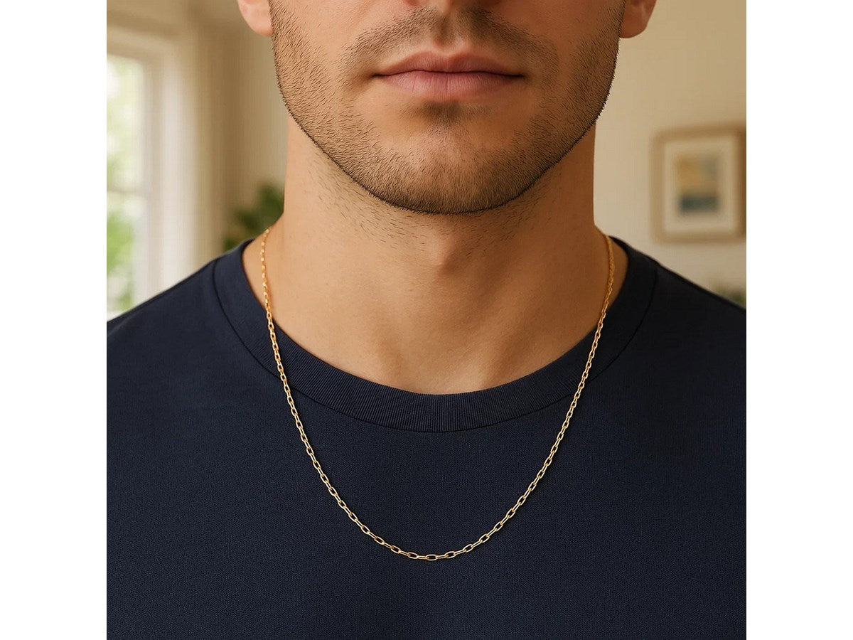 Yellow Gold Plated Diamond Cut Cable Chain Necklace