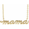 14K Yellow Gold Petite Mama Script Pendant Necklace 18 Inch Polished Chain