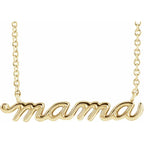 14K Yellow Gold Petite Mama Script Pendant Necklace 18 Inch Polished Chain