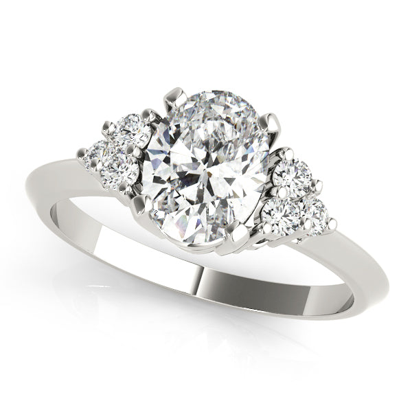 Oval Solitaire Cluster Accent Engagement Ring